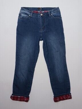Lee Womens Flannel Lined Relaxed Straight Jeans Size 10 Dark Blue Wash 31X30